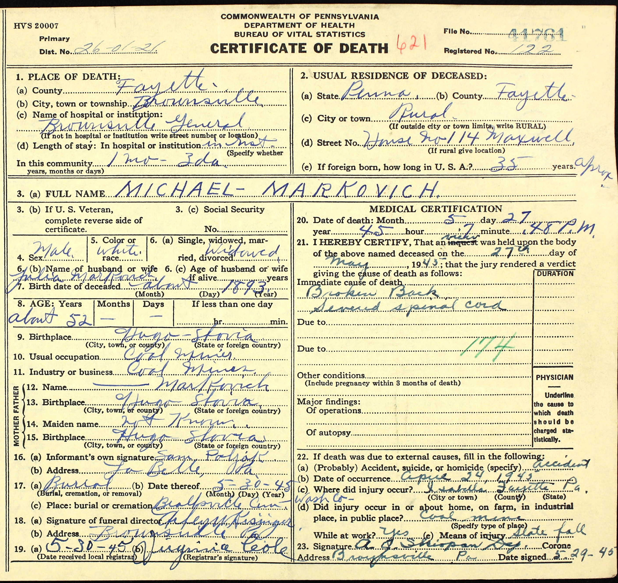 death certificate